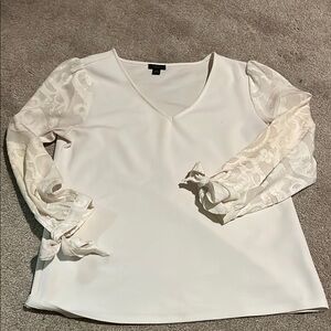 Ann Taylor White Women's Top with Sheer Sleeves